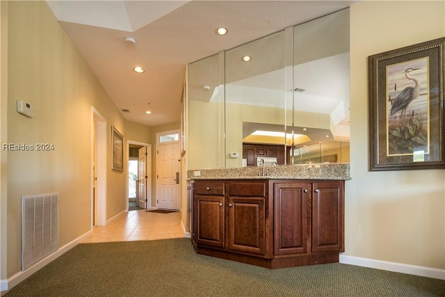 interior space featuring sink and light carpet