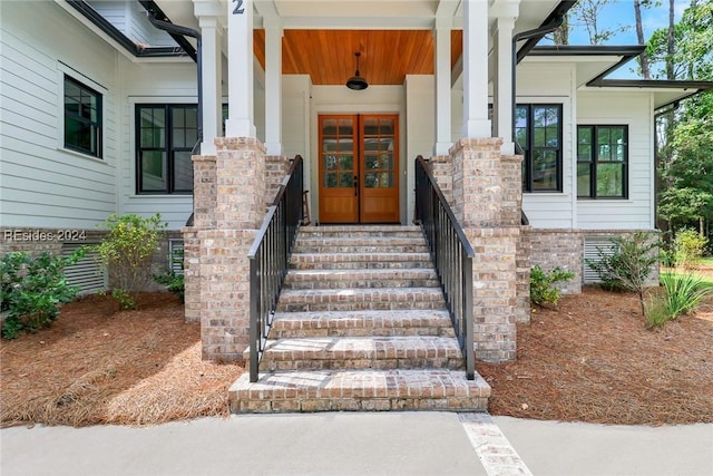 doorway to property with french doors