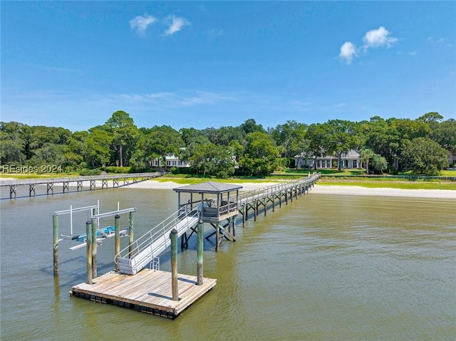 view of dock with a water view