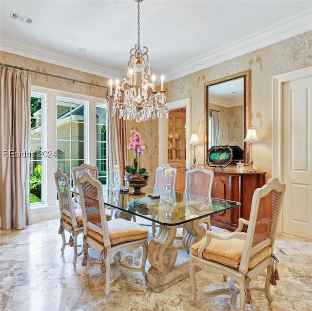 dining room featuring crown molding and a healthy amount of sunlight