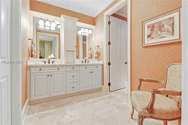 bathroom featuring vanity and crown molding