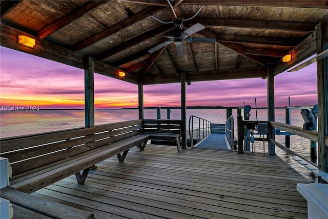 dock area with a water view and a gazebo