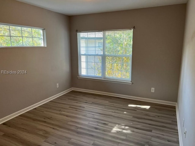 empty room featuring plenty of natural light and dark wood-type flooring