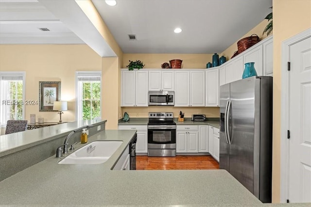 kitchen featuring white cabinetry, stainless steel appliances, sink, and plenty of natural light