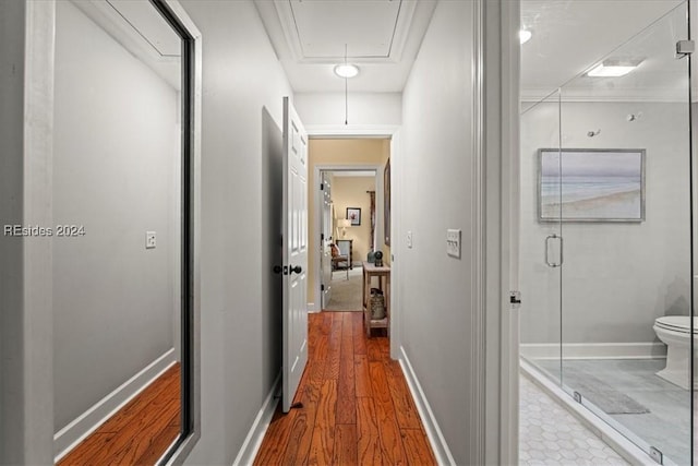 hallway with wood-type flooring