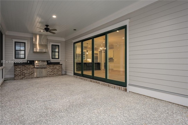 view of patio / terrace with area for grilling and ceiling fan