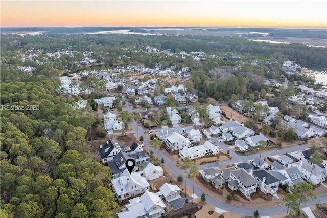 view of aerial view at dusk