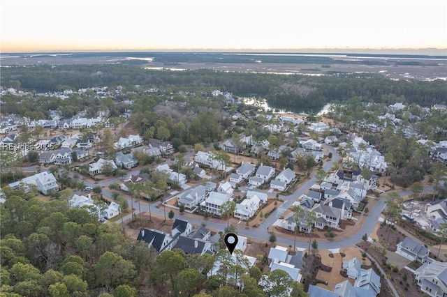 view of aerial view at dusk