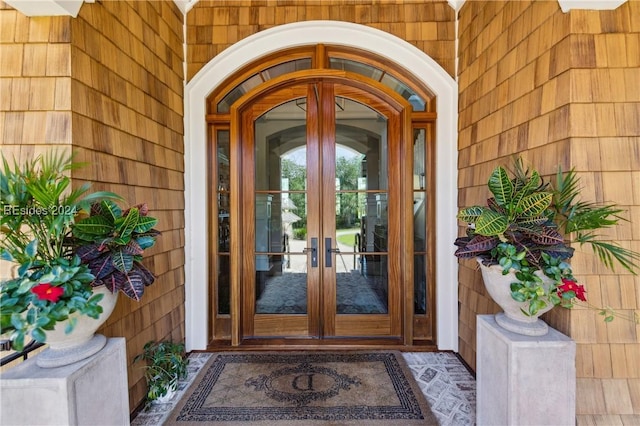 entrance to property featuring french doors