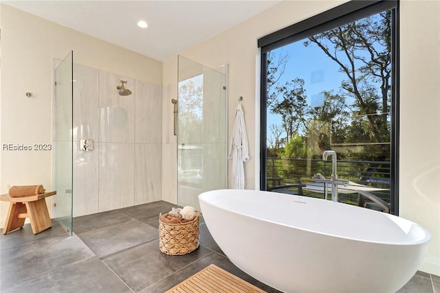 bathroom with shower with separate bathtub