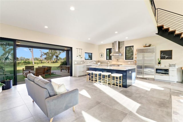 living room featuring sink