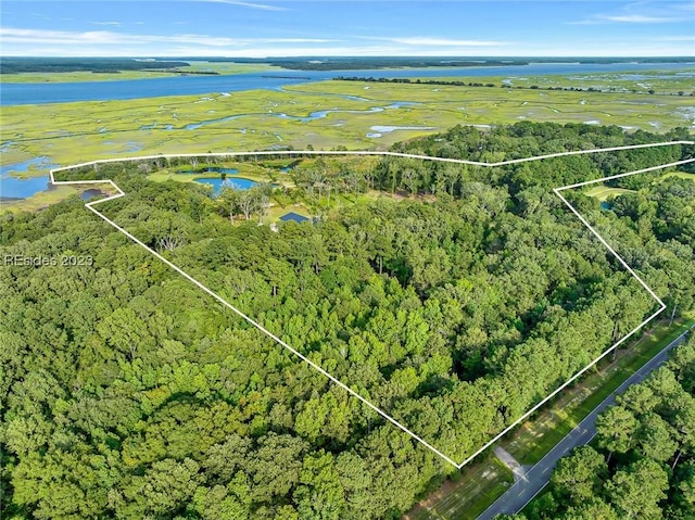 aerial view featuring a water view