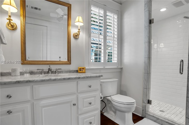 bathroom with a healthy amount of sunlight, vanity, and an enclosed shower