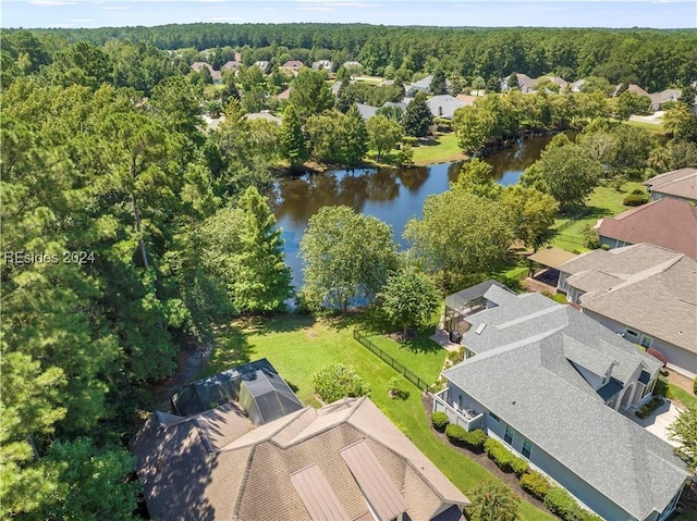 aerial view with a water view