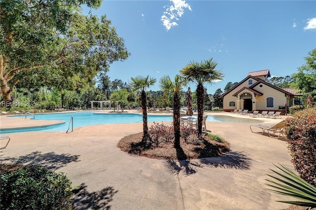 view of swimming pool featuring a patio