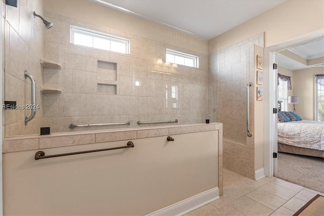 bathroom featuring tile patterned floors and walk in shower