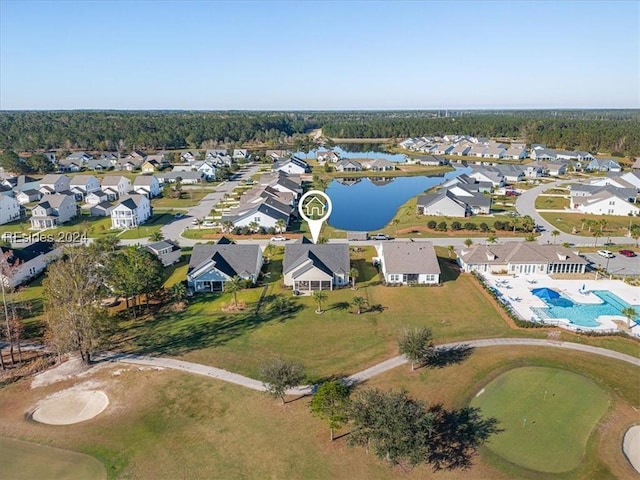 aerial view with a water view