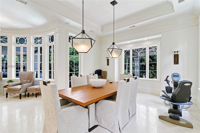 dining room featuring a tray ceiling