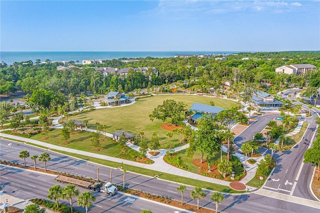 aerial view with a water view