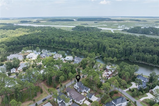 aerial view with a water view