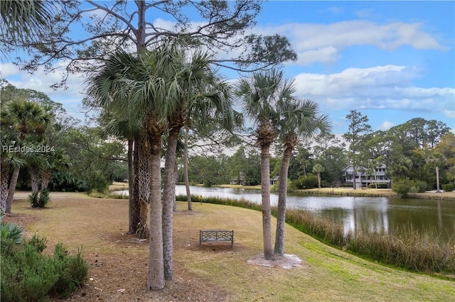 view of yard with a water view