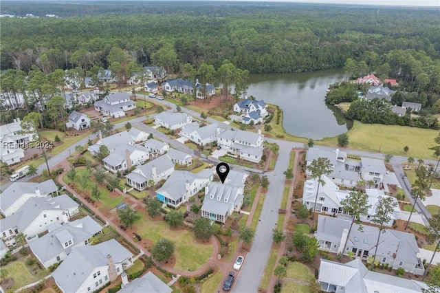 aerial view with a water view