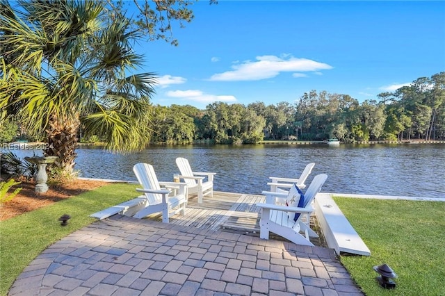 view of patio / terrace featuring a water view