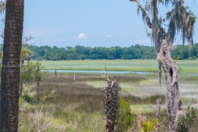 view of yard featuring a water view and a rural view