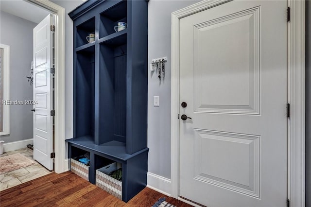 mudroom featuring dark hardwood / wood-style floors