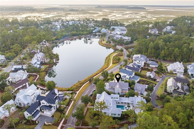 aerial view with a water view