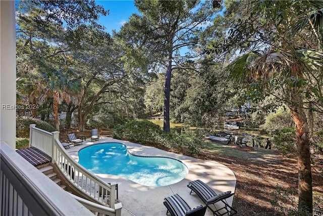 view of swimming pool featuring a patio