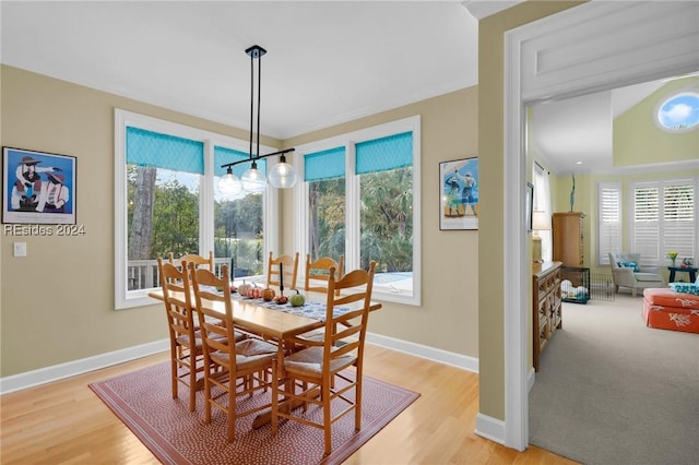 dining area with light hardwood / wood-style floors