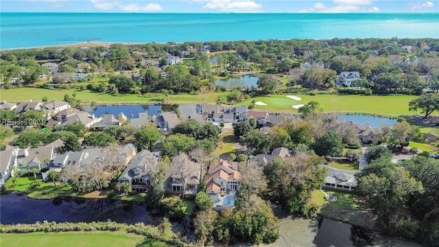 aerial view with a water view