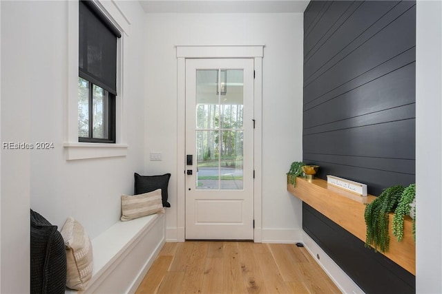 mudroom featuring light wood-type flooring