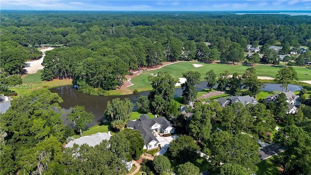 bird's eye view featuring a water view