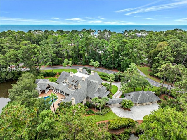 aerial view with a water view