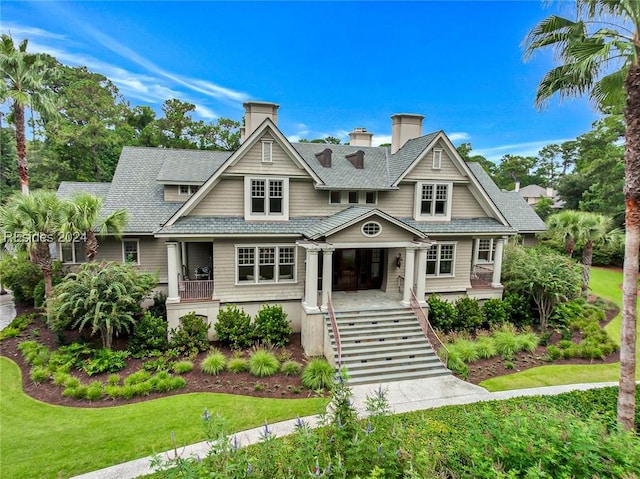 view of front of home featuring a front yard and covered porch