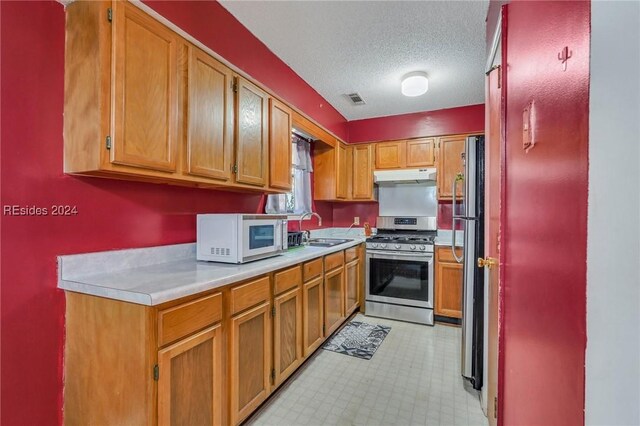 kitchen with sink, a textured ceiling, and appliances with stainless steel finishes