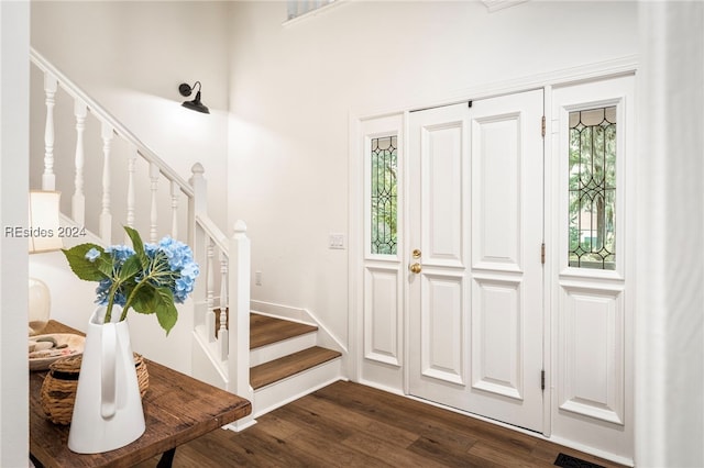 foyer entrance featuring dark hardwood / wood-style floors