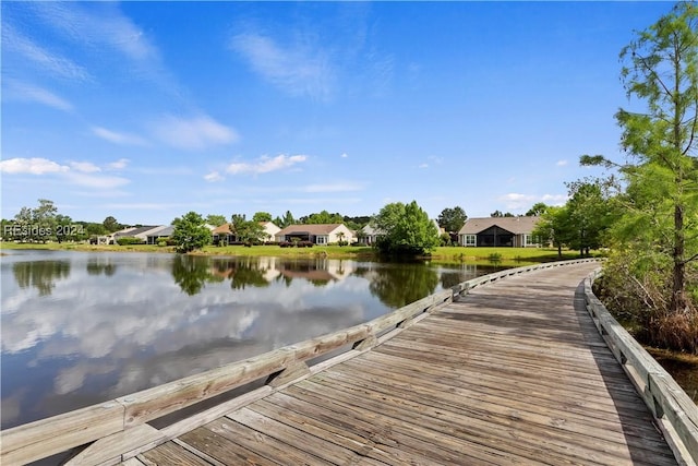 view of dock with a water view