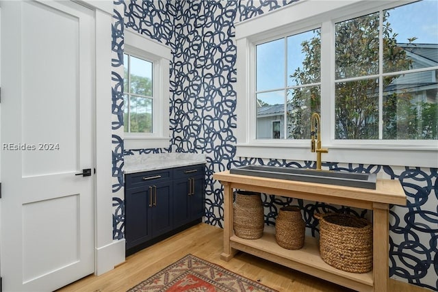 bathroom featuring vanity and hardwood / wood-style floors