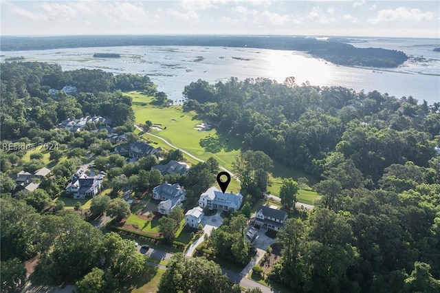 aerial view with a water view