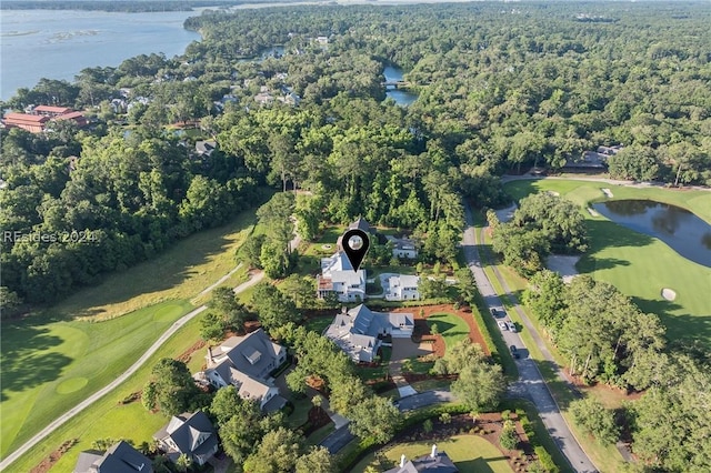 bird's eye view featuring a water view