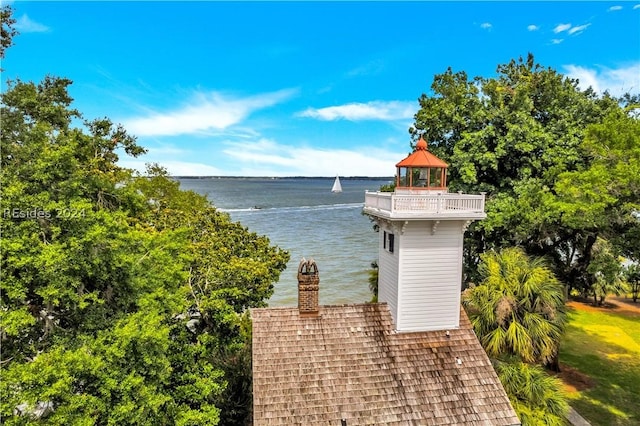 property view of water featuring a gazebo