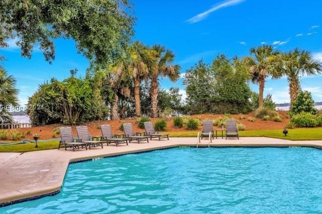 view of swimming pool with a patio