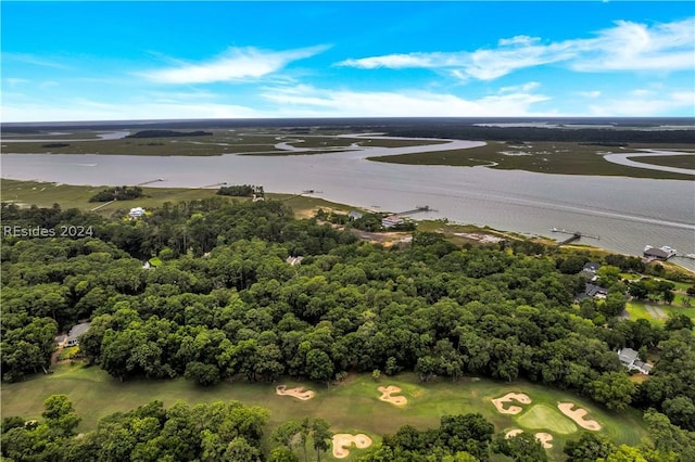 bird's eye view featuring a water view