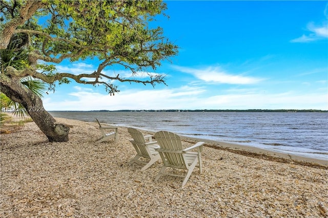 view of water feature with a beach view