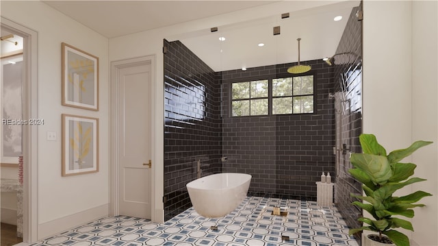 bathroom with shower with separate bathtub