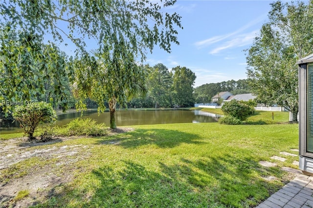 view of yard with a water view