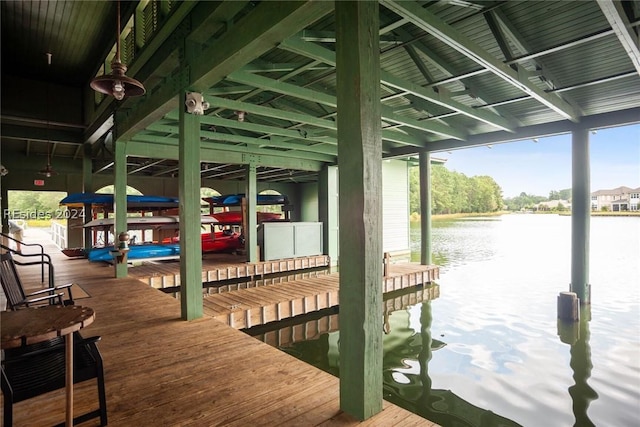 dock area with a water view